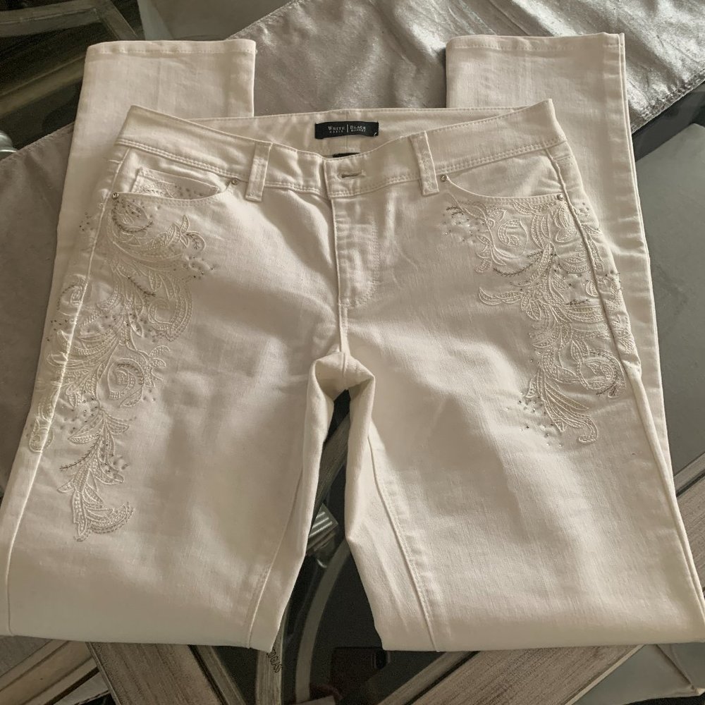 WHBM White Denim Jeans with Embellished Details